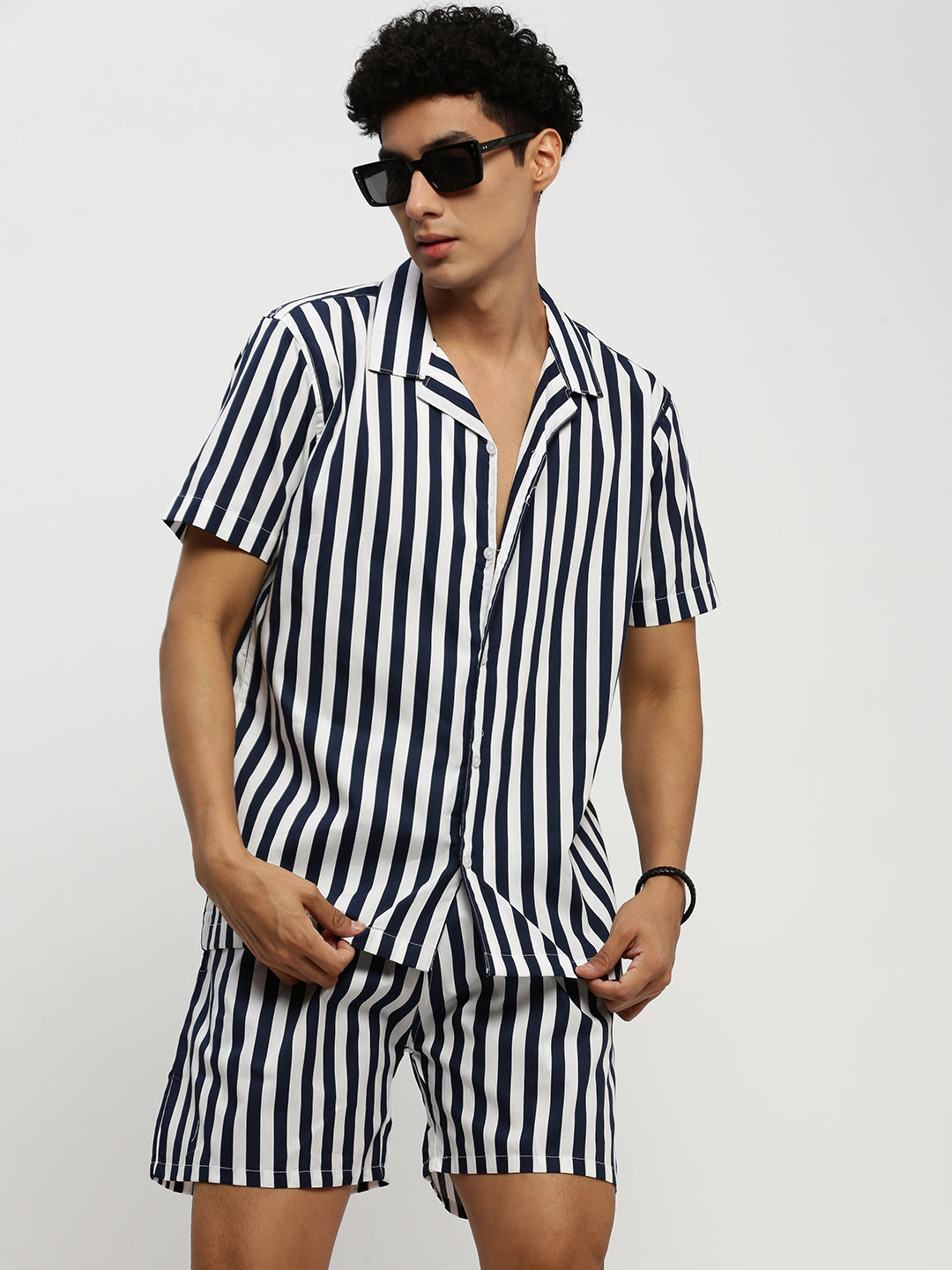 Men Navy Striped Co ordSet