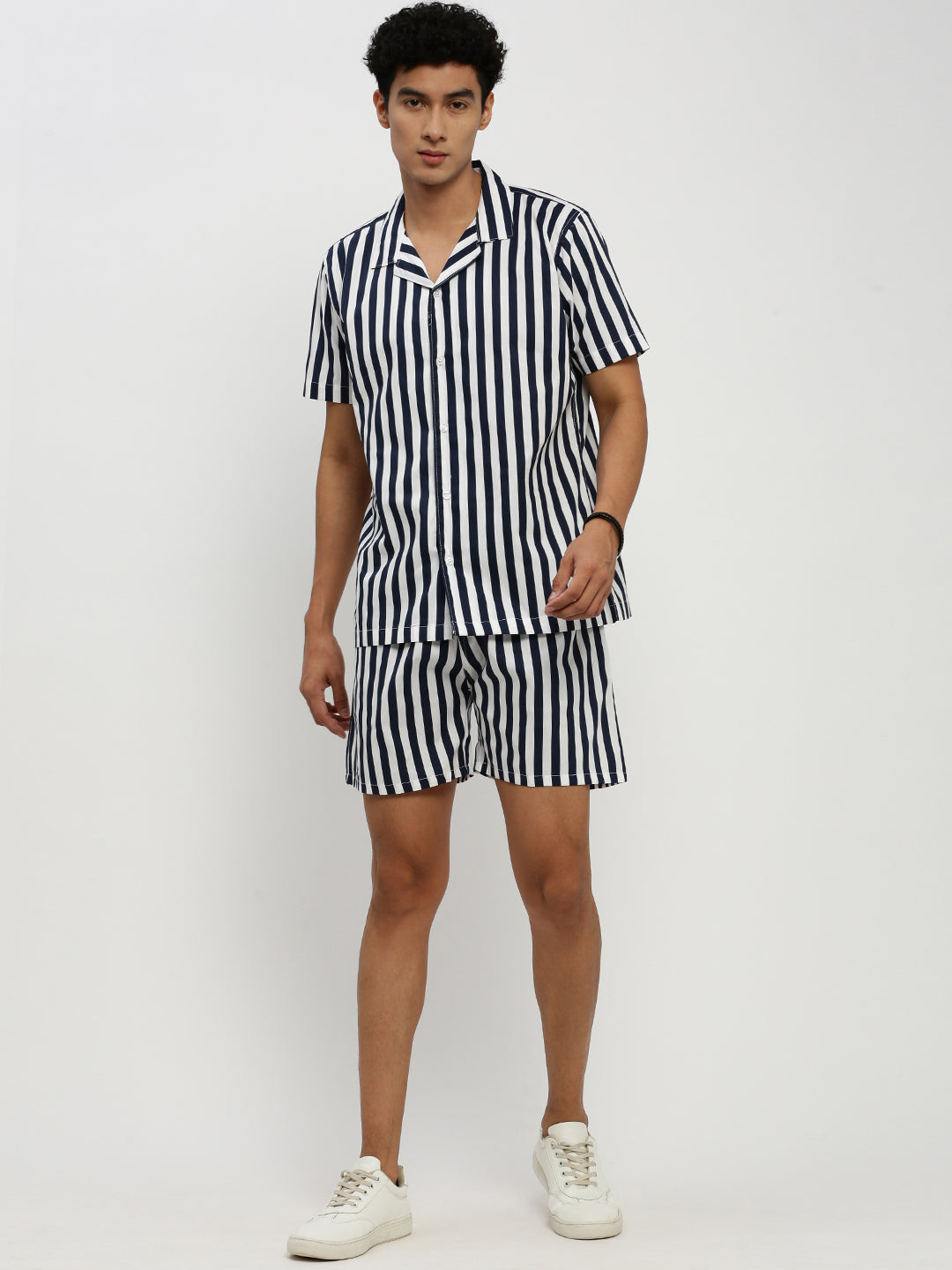 Men Navy Striped Co ordSet