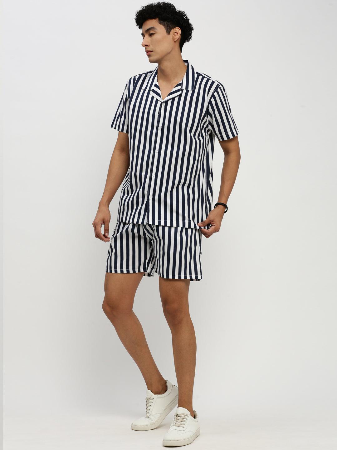 Men Navy Striped Co ordSet