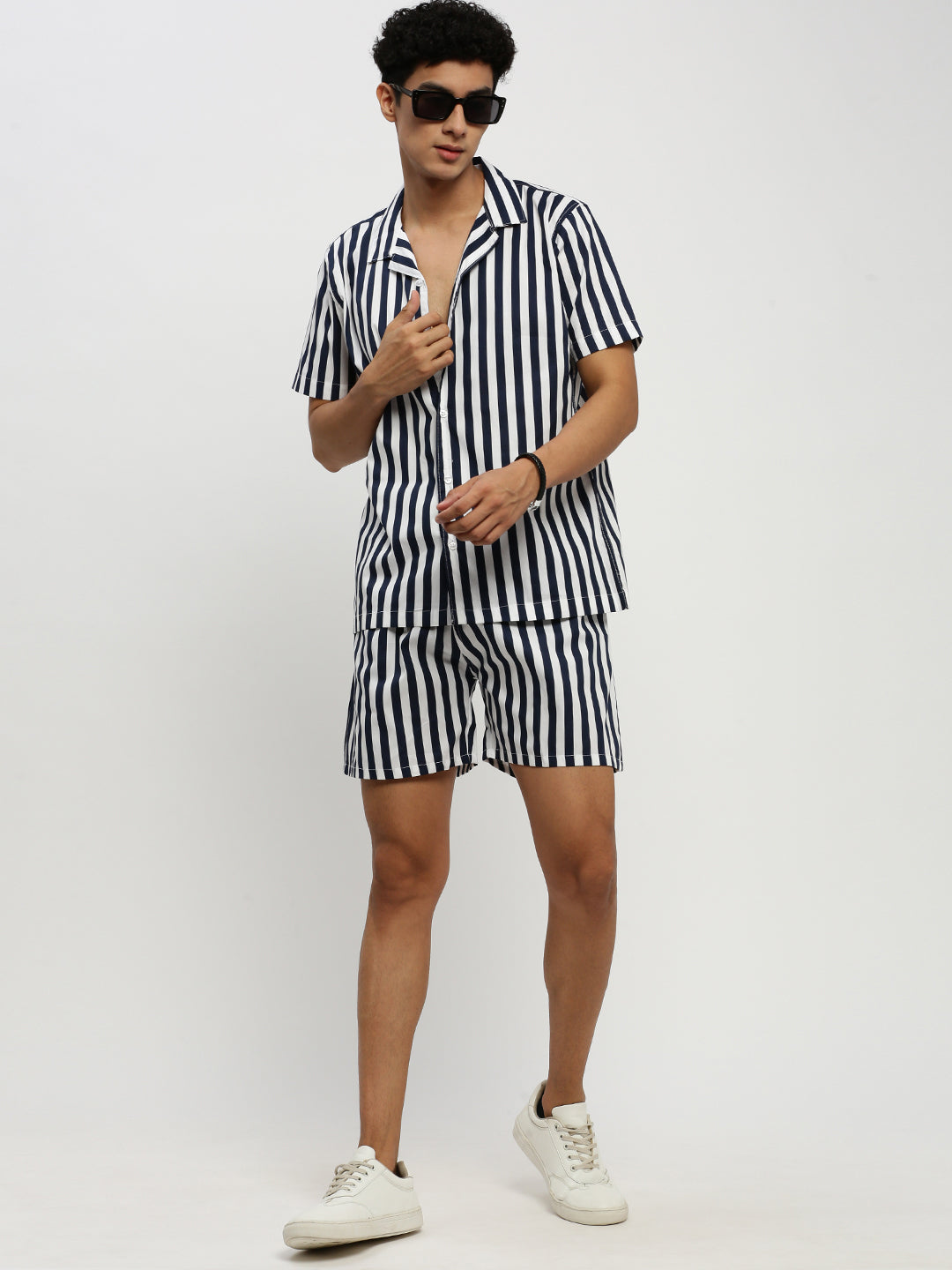 Men Navy Striped Co ordSet