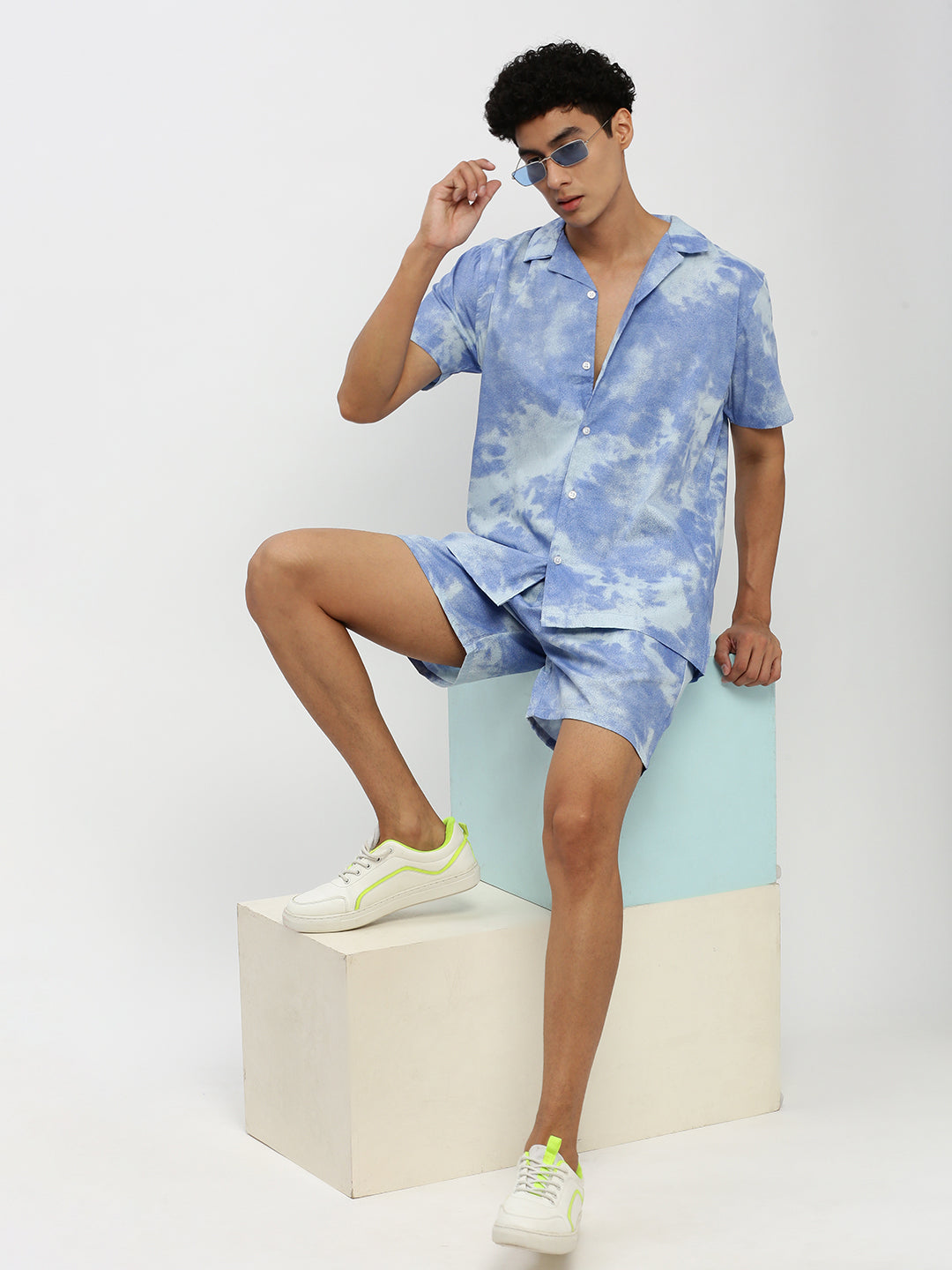 Men's Blue Colourblock Co-Ords Set