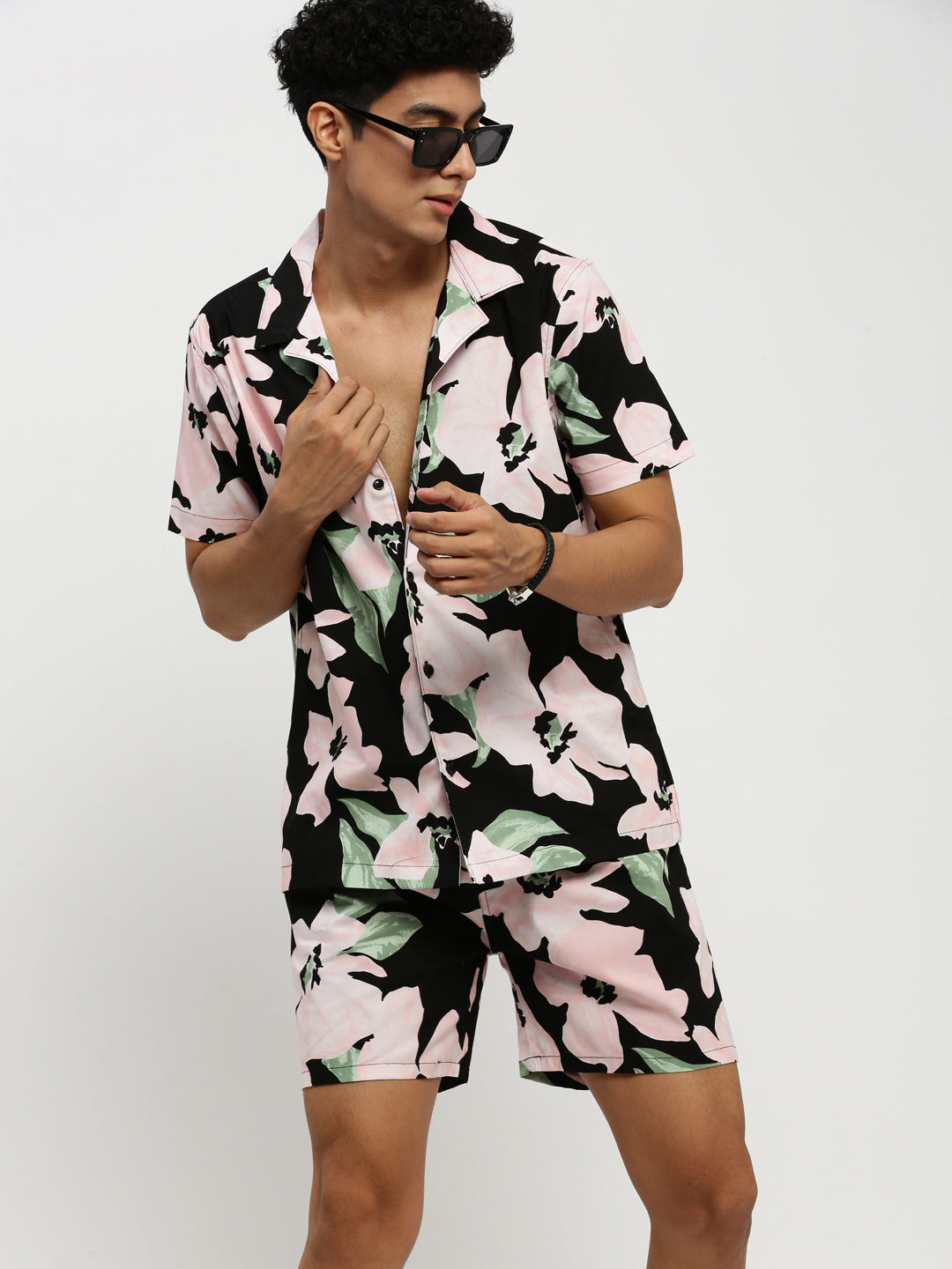 Men's Black Printed Co-Ords Set