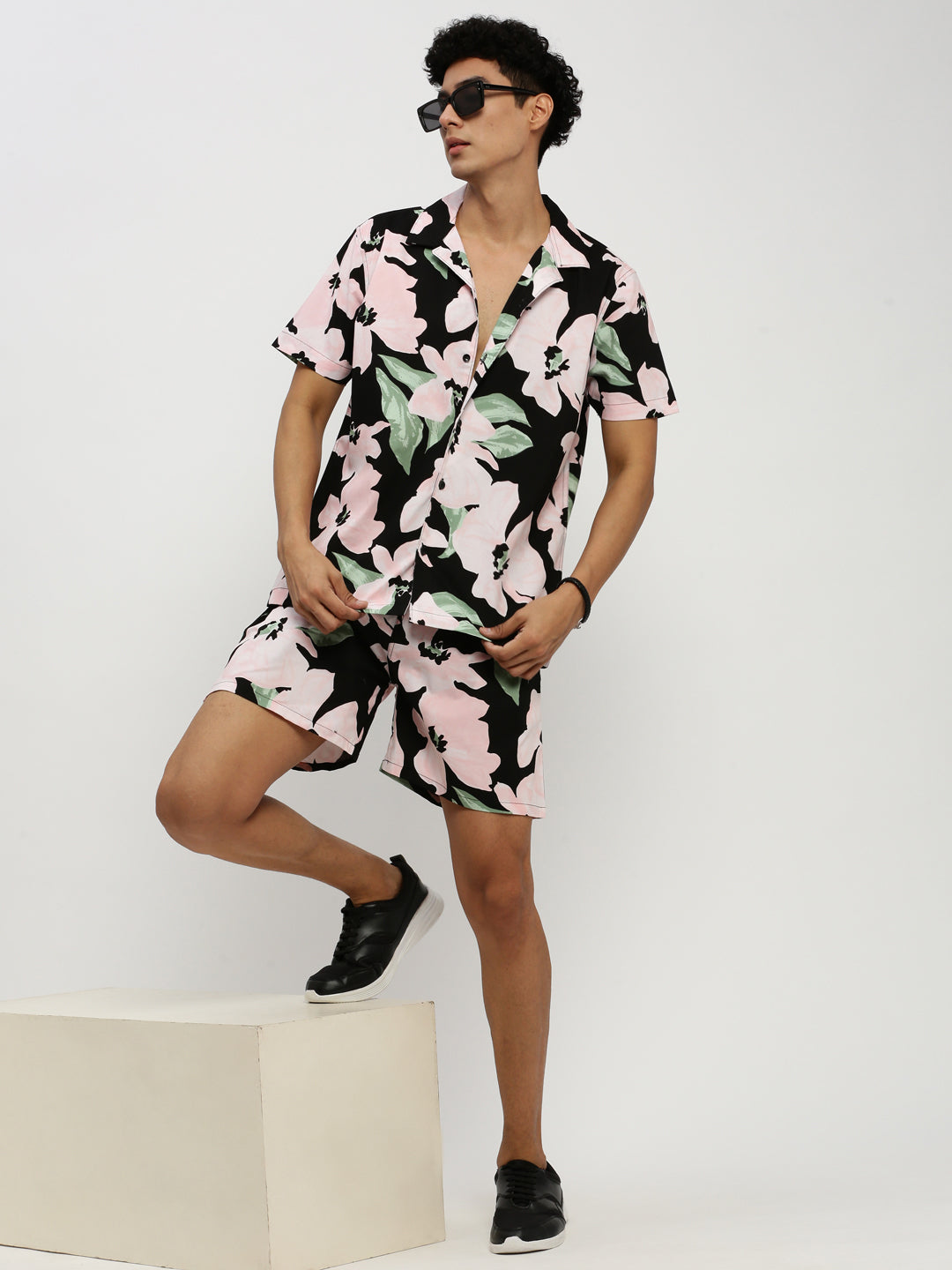 Men's Black Printed Co-Ords Set