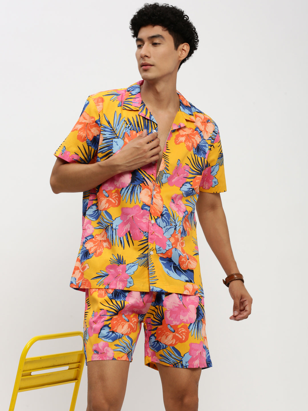 Men Yellow Printed Co ordSet