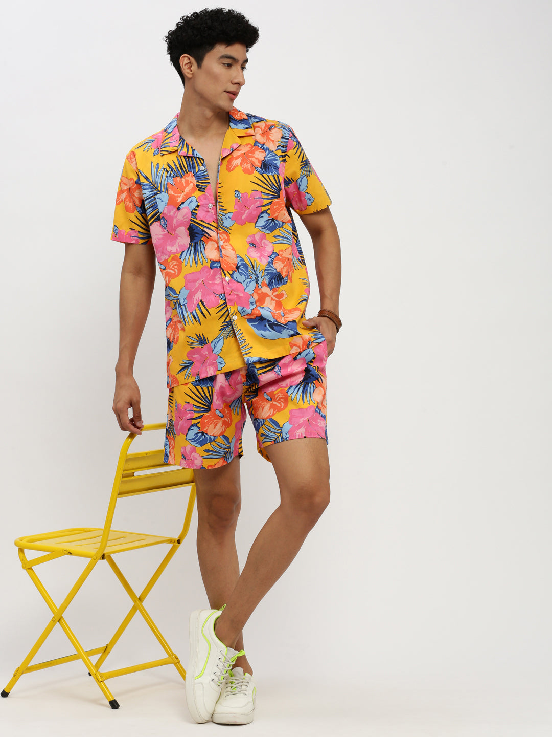 Men Yellow Printed Co ordSet