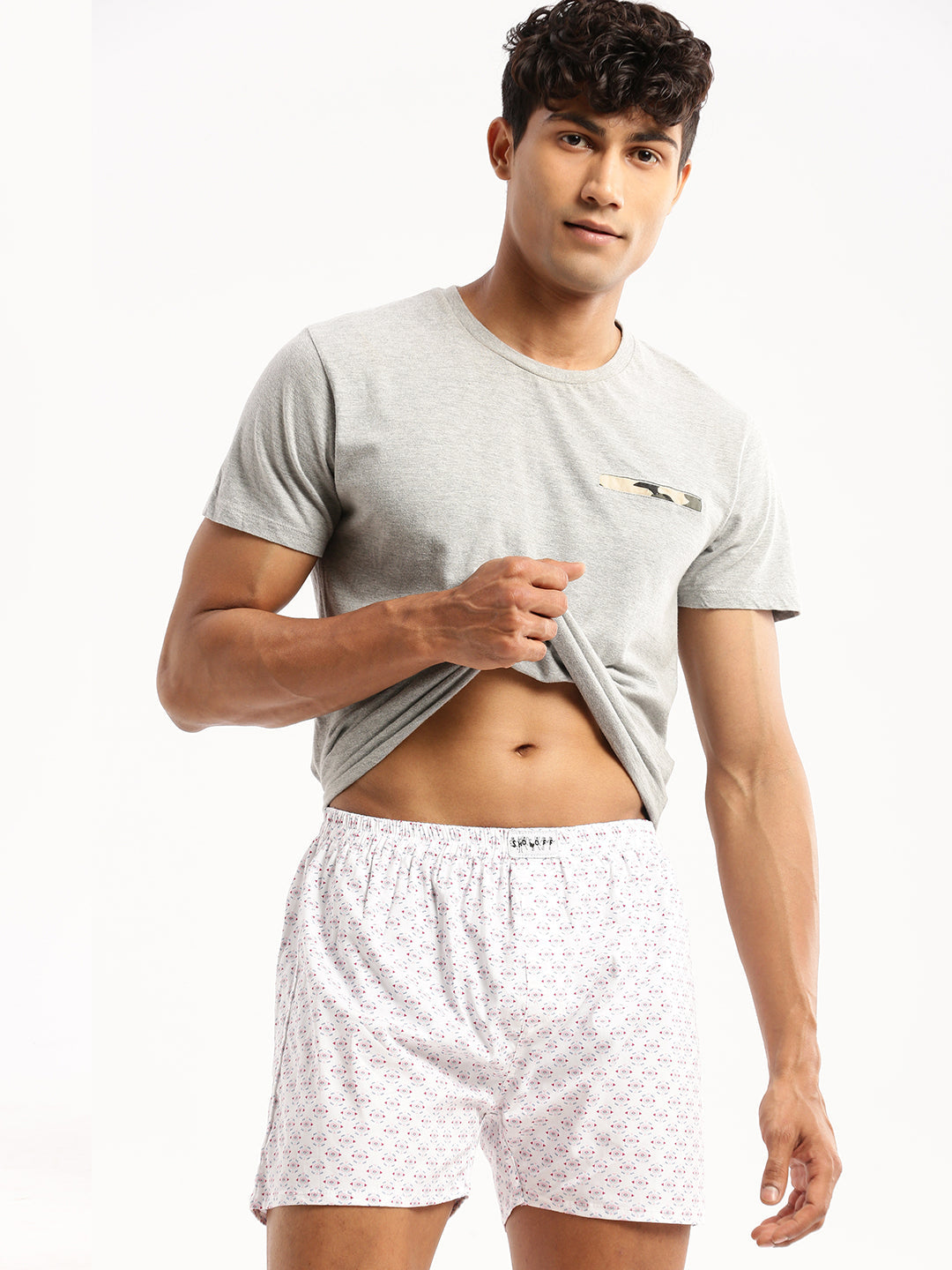 Men White Printed Boxer