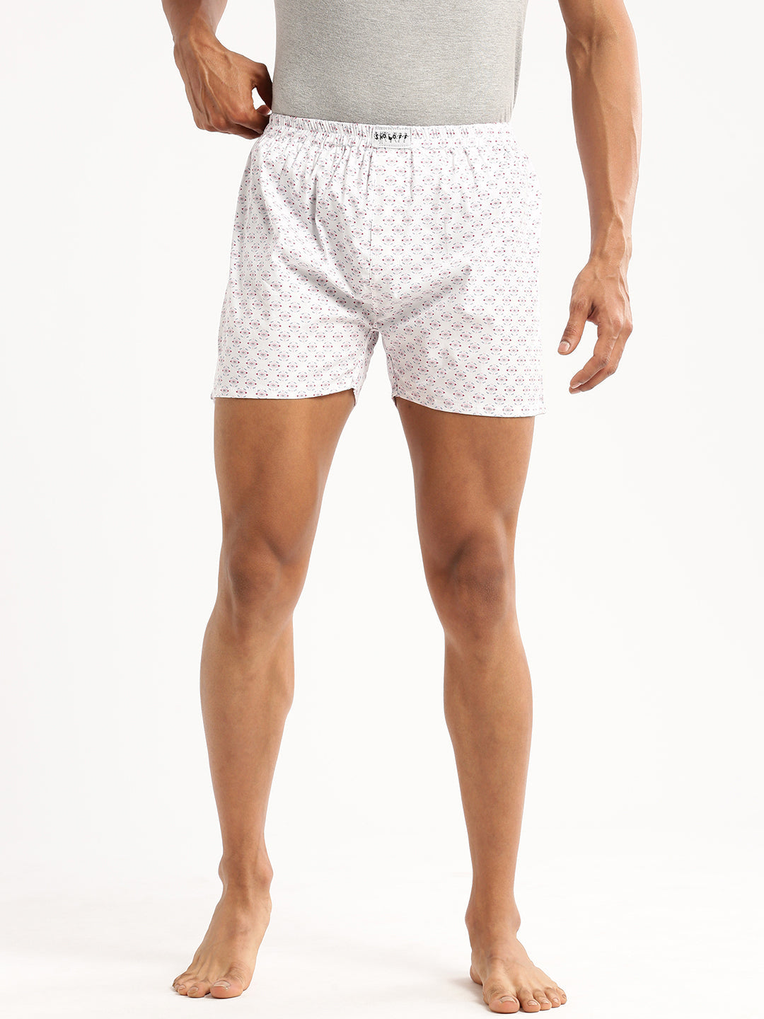 Men White Printed Boxer