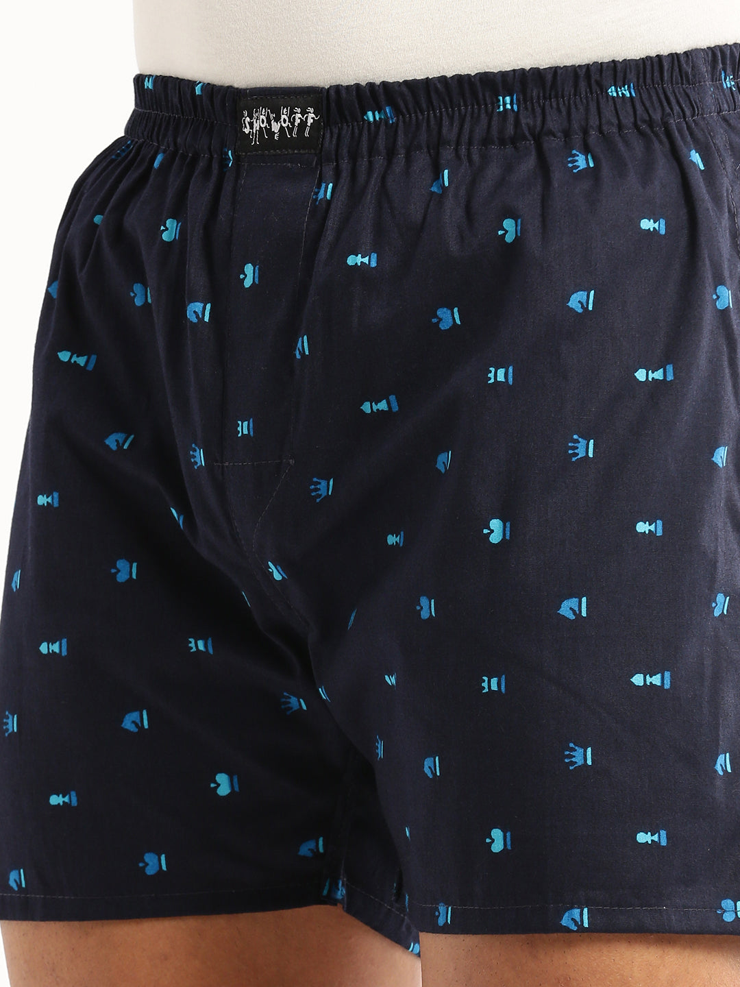 Men's Navy Blue Slim Fit Conversational Printed Cotton Boxer