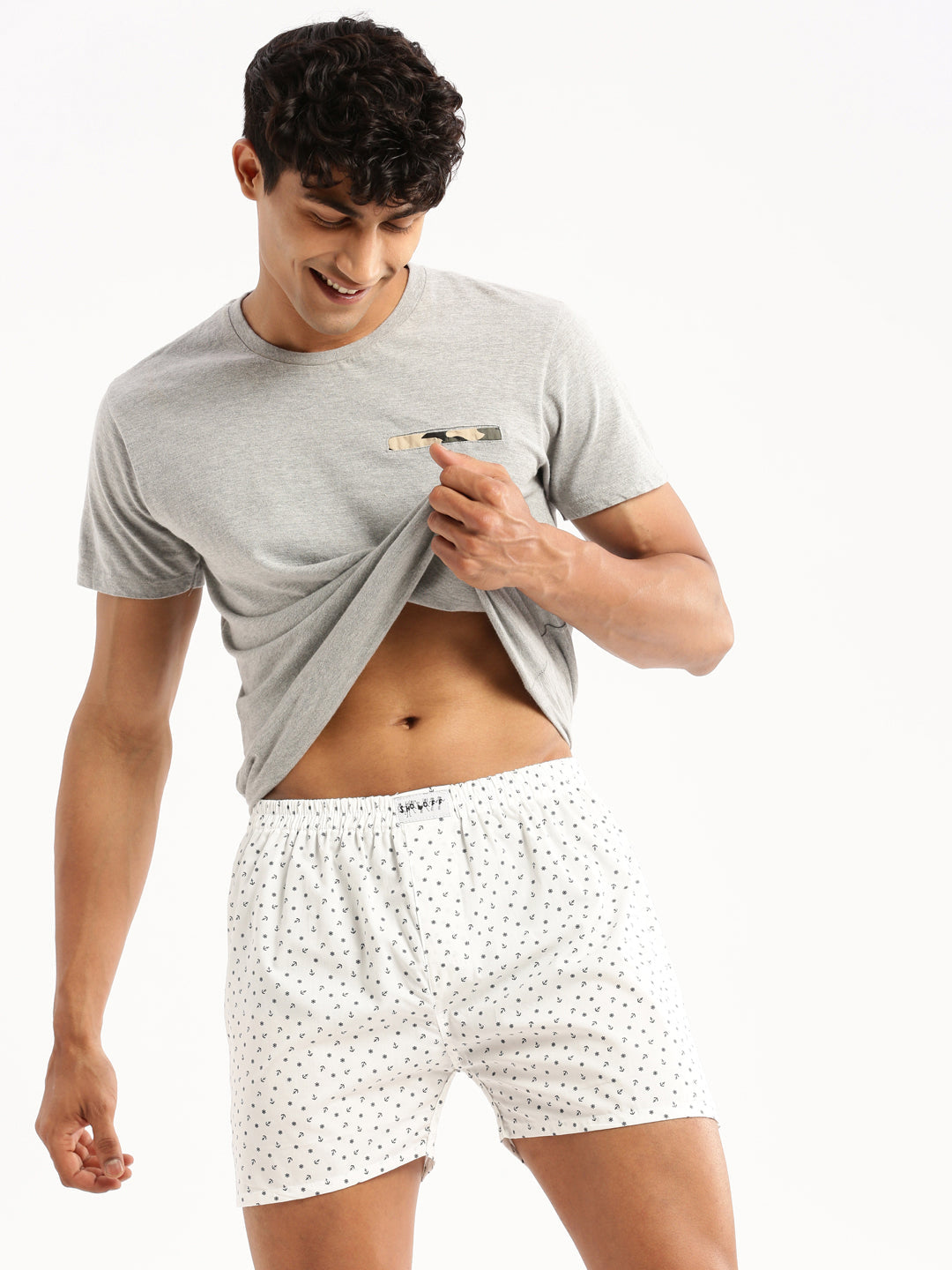 Men White Printed Boxer