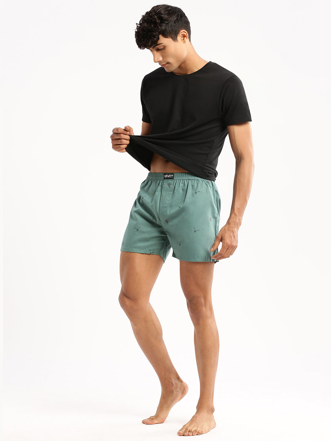 Men's Green Slim Fit Conversational Printed Cotton Boxer