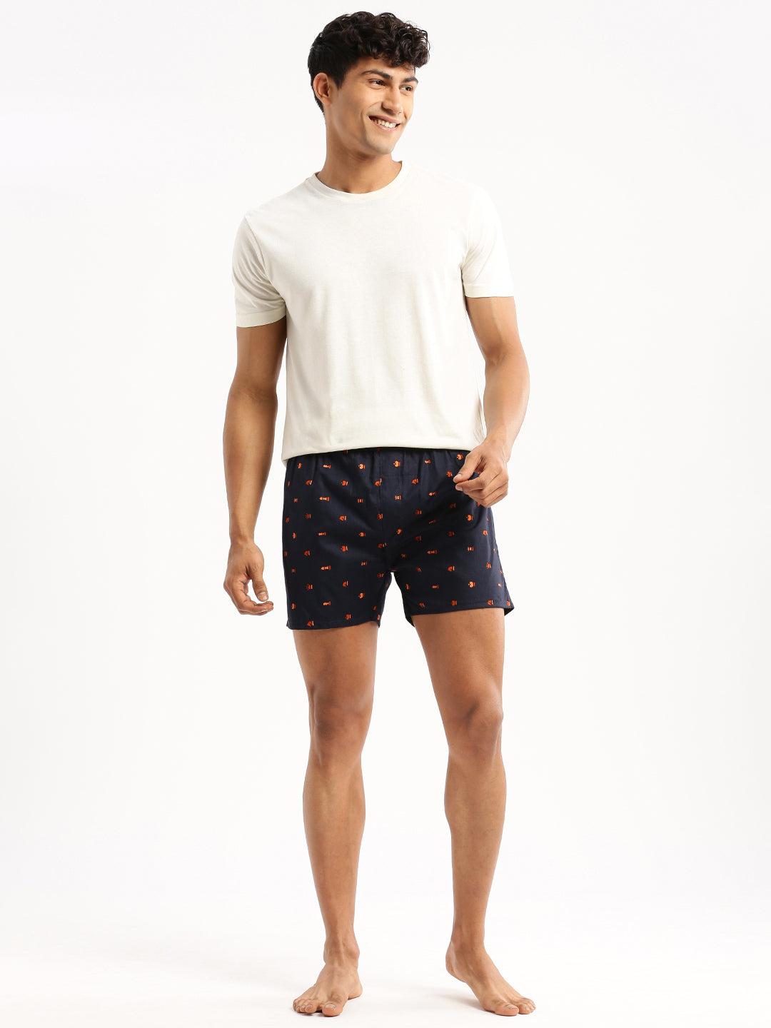 Men's Navy Blue Slim Fit Conversational Printed Cotton Boxer