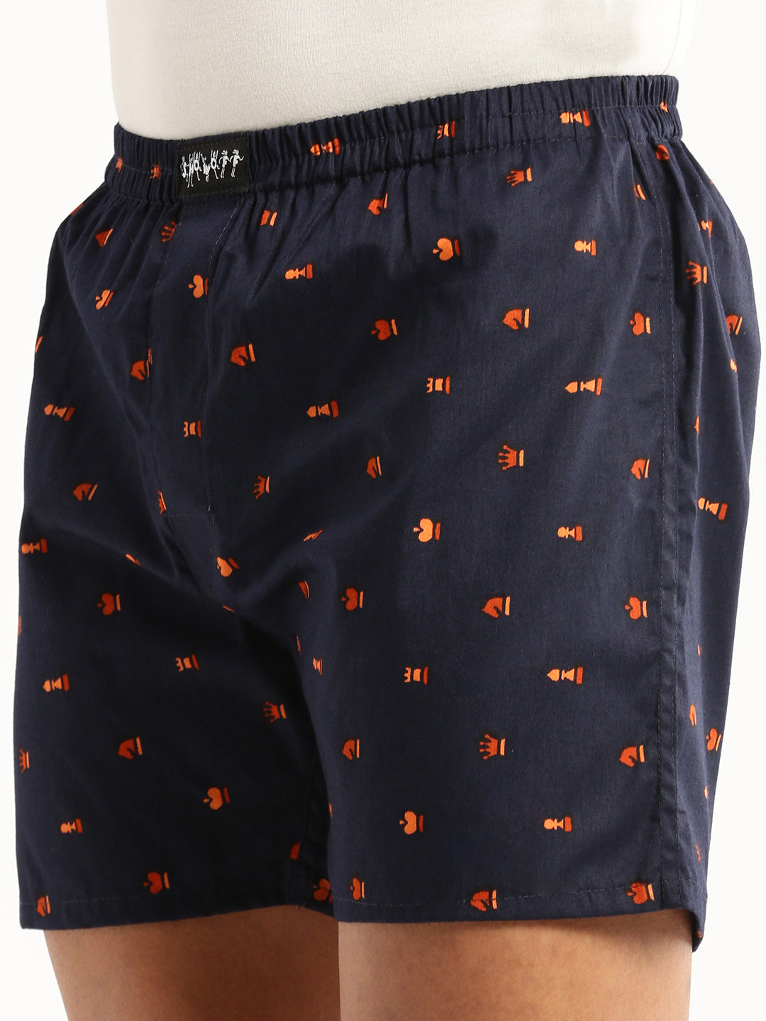 Men's Navy Blue Slim Fit Conversational Printed Cotton Boxer
