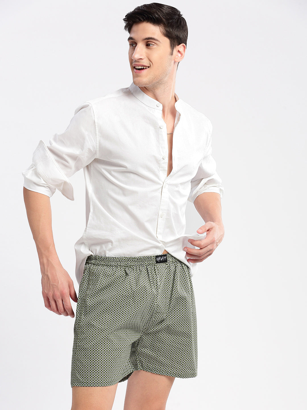 Men Printed Olive Boxer