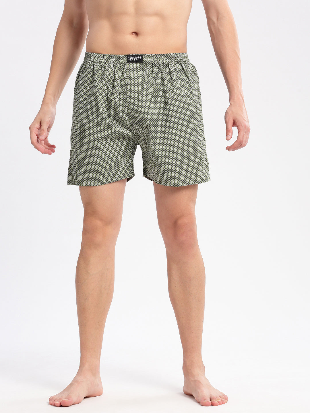 Men Printed Olive Boxer