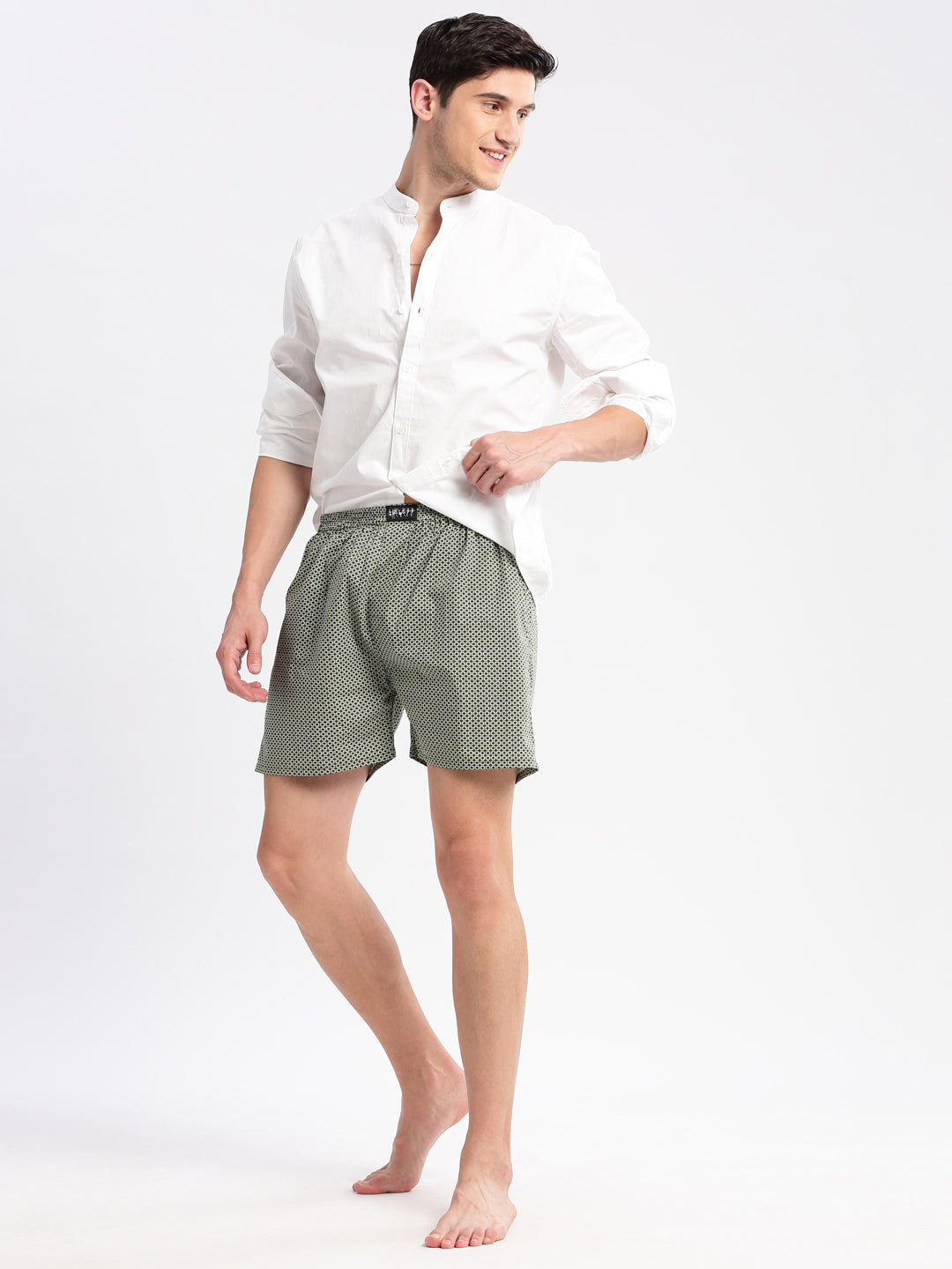 Men Printed Olive Boxer