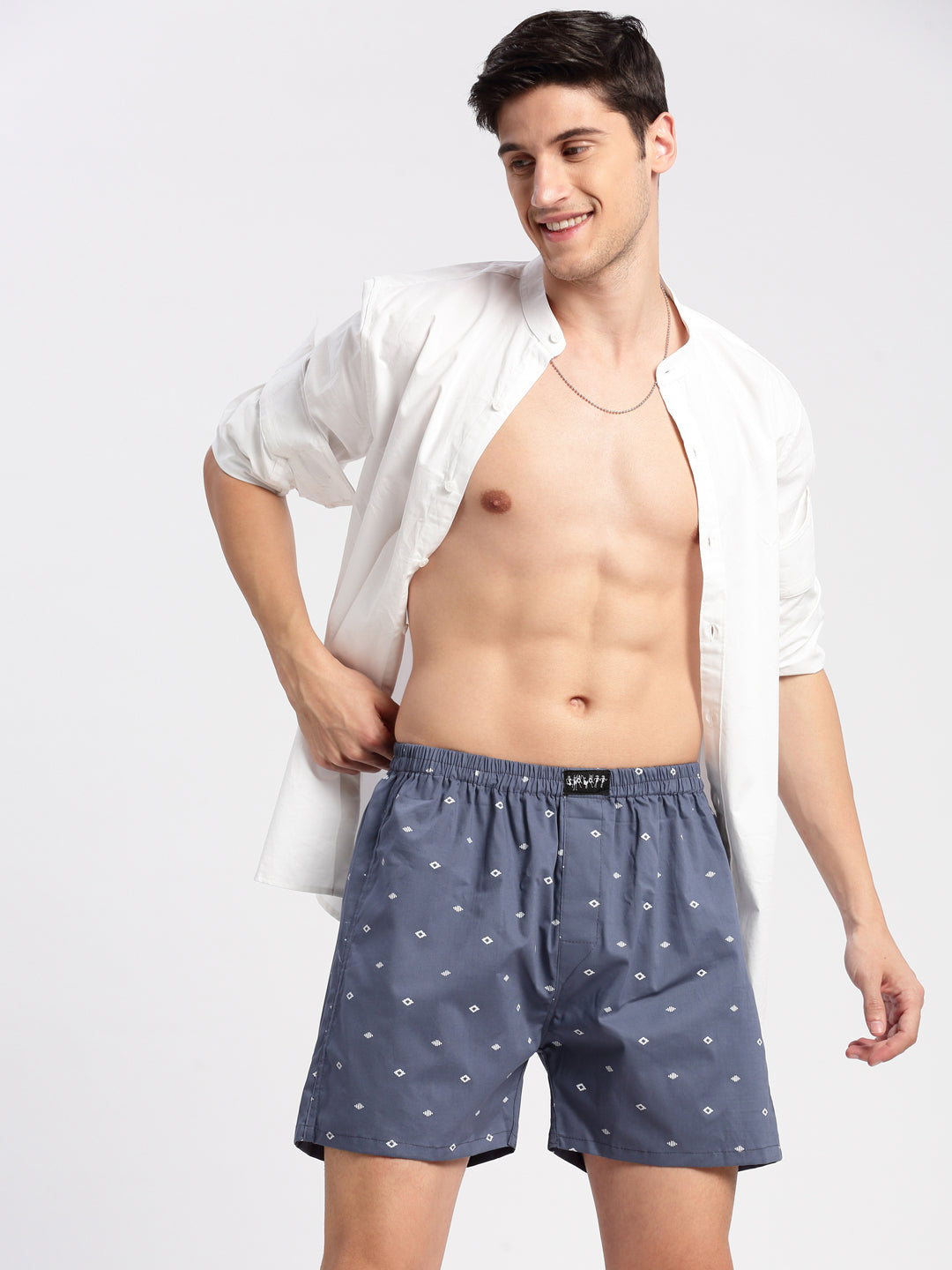 Men Printed Grey Boxer