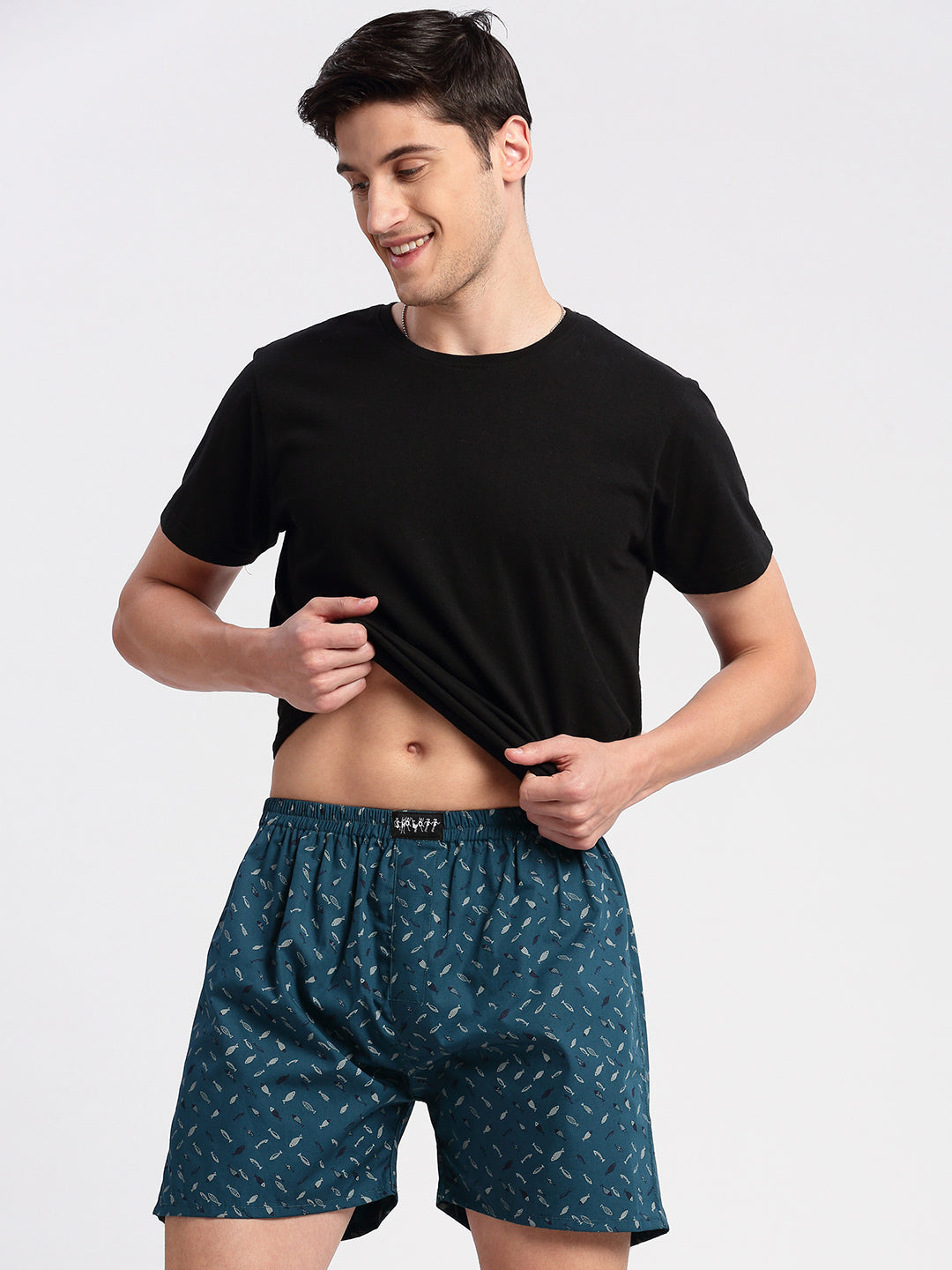 Men Printed Teal Boxer