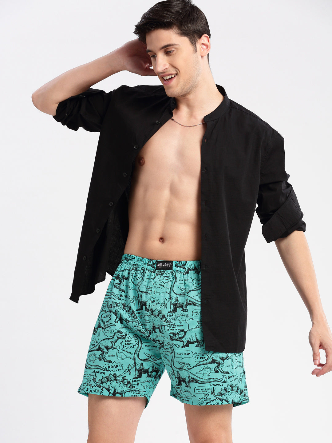 Men Printed Turquoise Blue Boxer