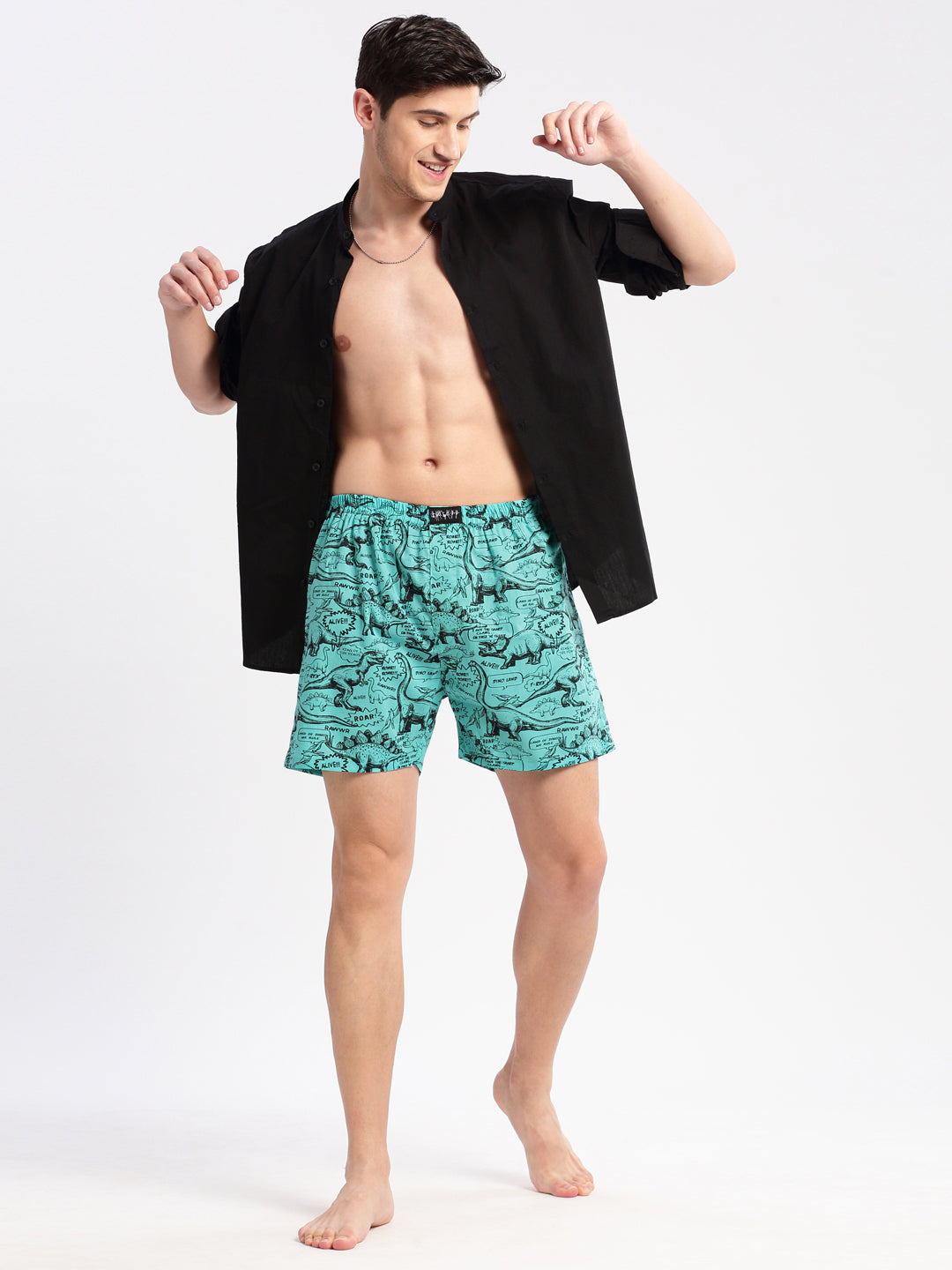 Men Printed Turquoise Blue Boxer