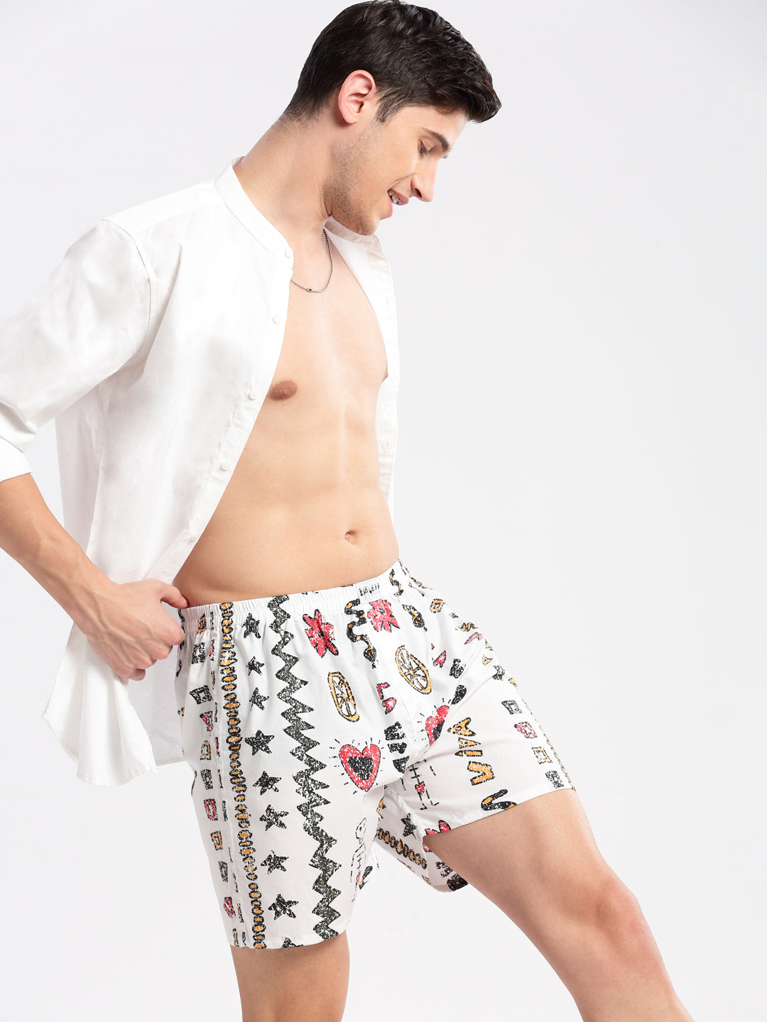 Men Printed White Boxer