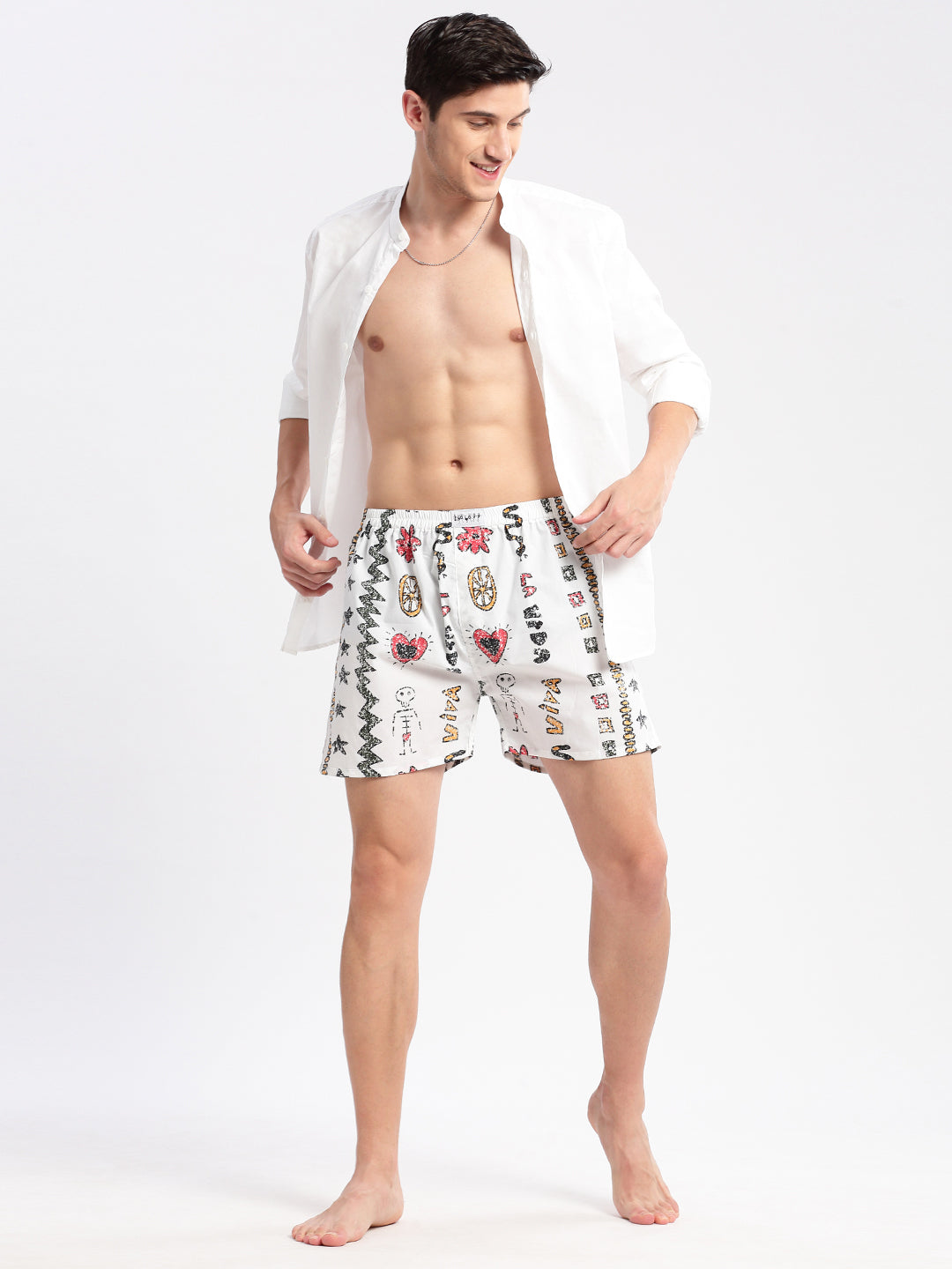 Men Printed White Boxer