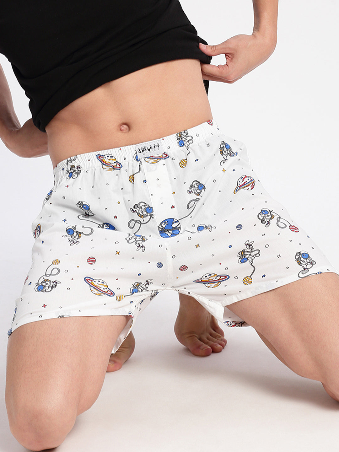 Men's Printed White Boxer