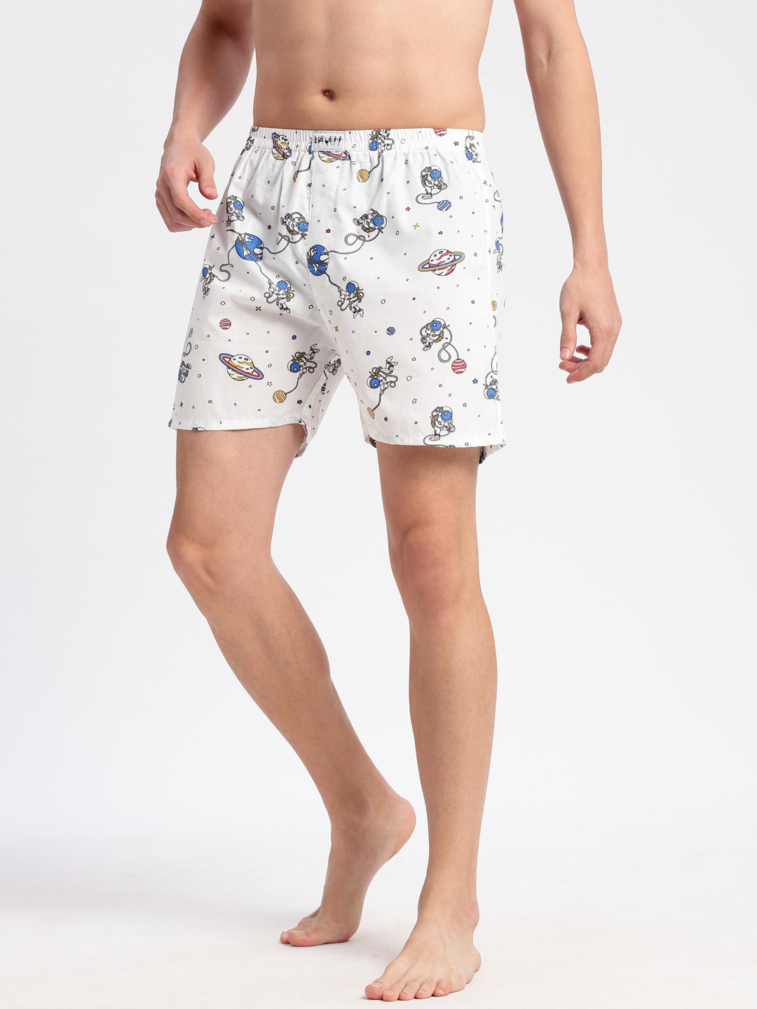 Men's Printed White Boxer