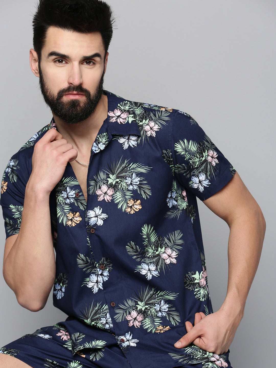 Men's Navy Printed Co-Ords Set