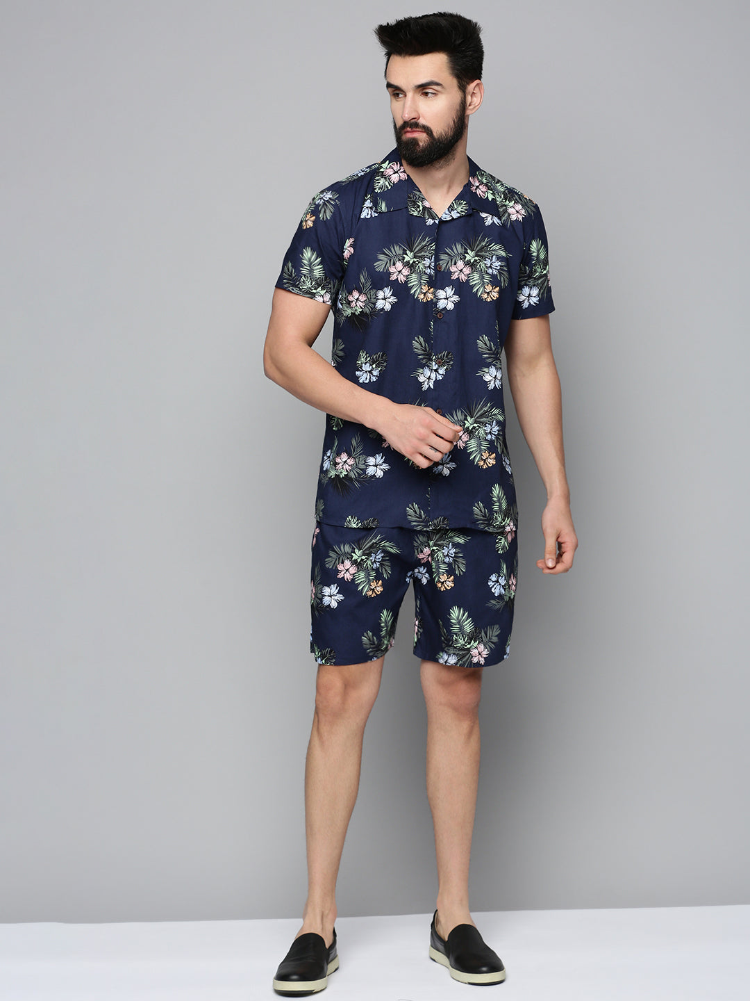 Men's Navy Printed Co-Ords Set
