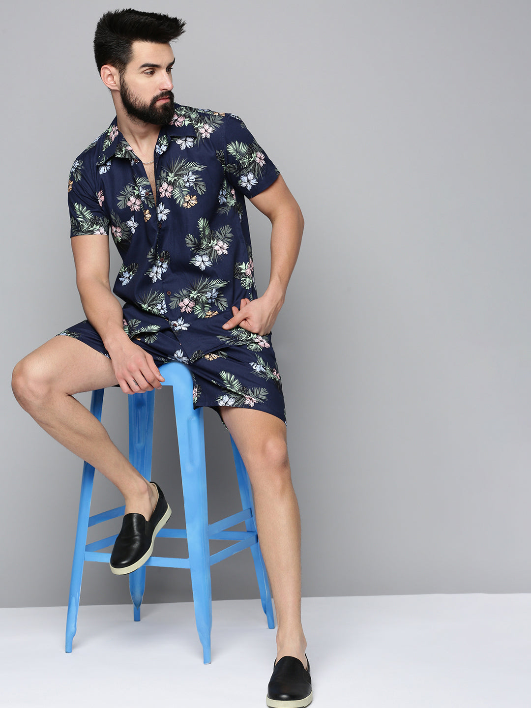 Men's Navy Printed Co-Ords Set