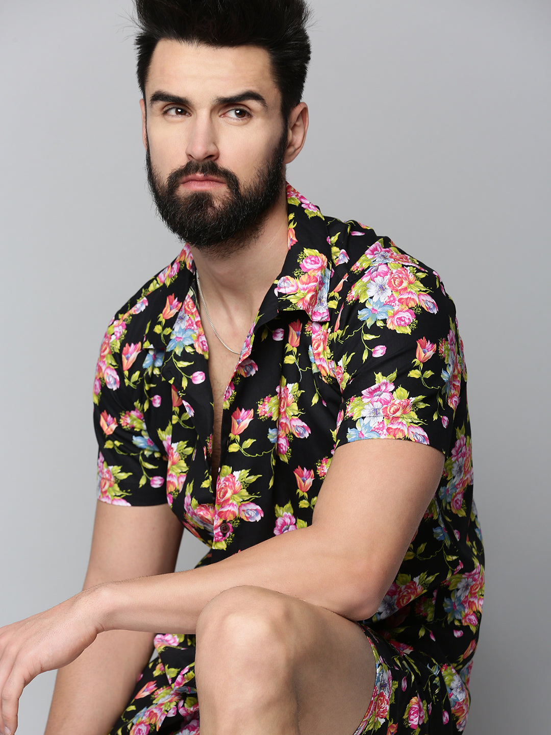 Men's Black Printed Co-Ords Set