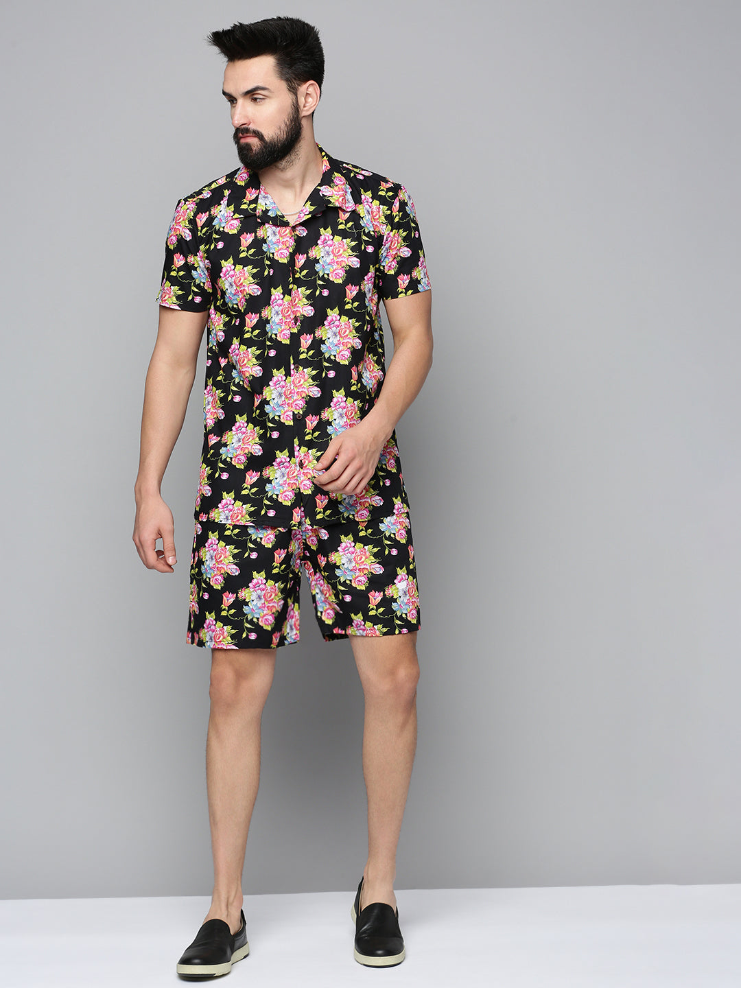 Men's Black Printed Co-Ords Set