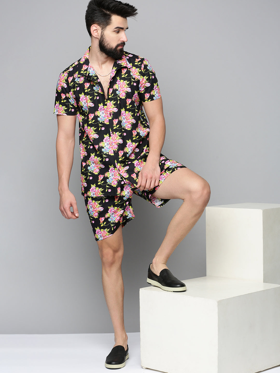 Men's Black Printed Co-Ords Set