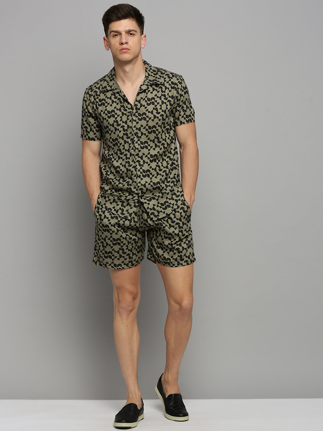 Men Green Printed Casual Co ord Set