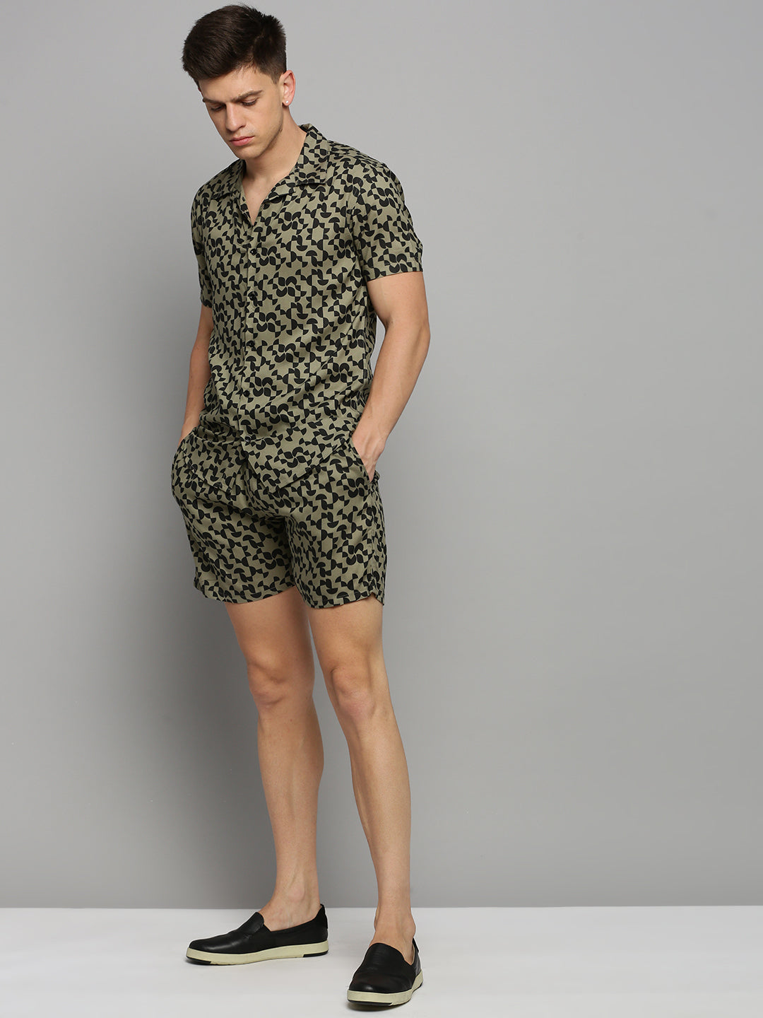 Men Green Printed Casual Co ord Set