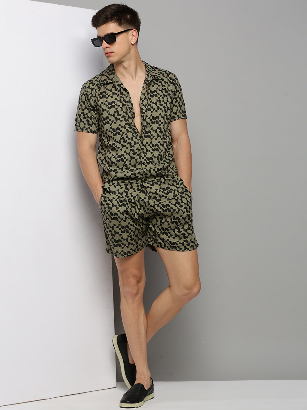 Men Green Printed Casual Co ord Set