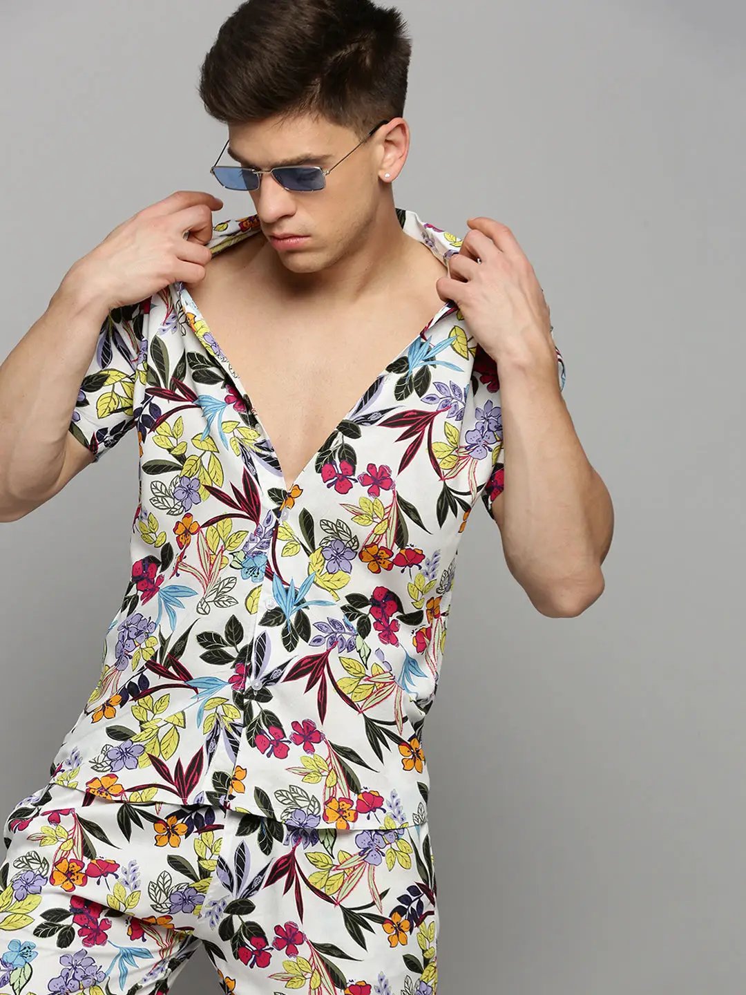 Men's White Printed Casual Co-Ords Set