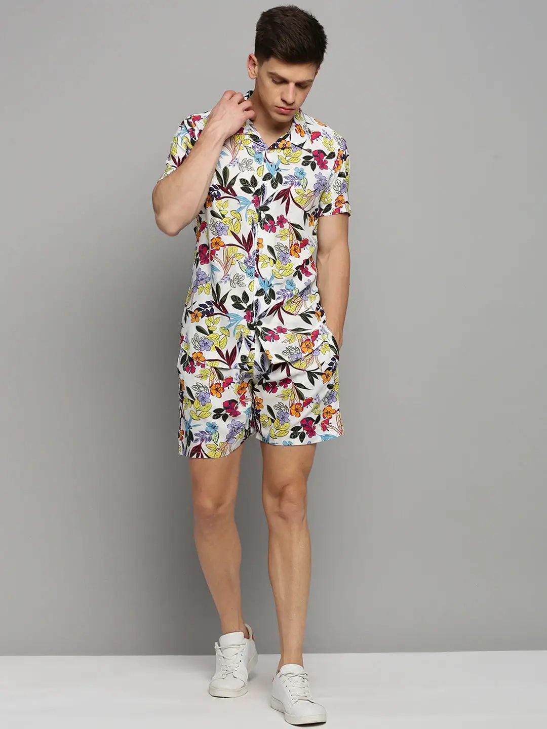Men's White Printed Casual Co-Ords Set