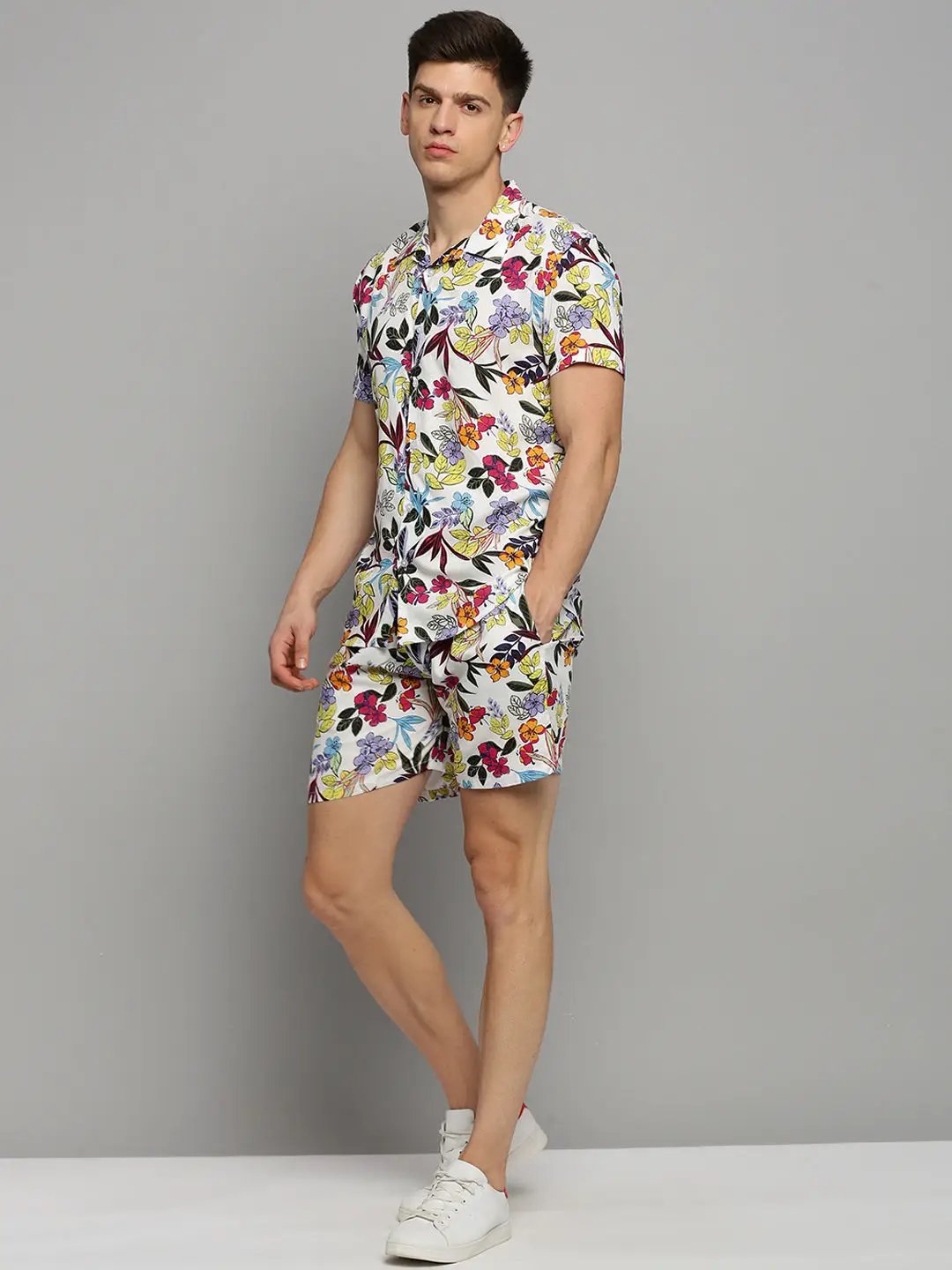 Men's White Printed Casual Co-Ords Set