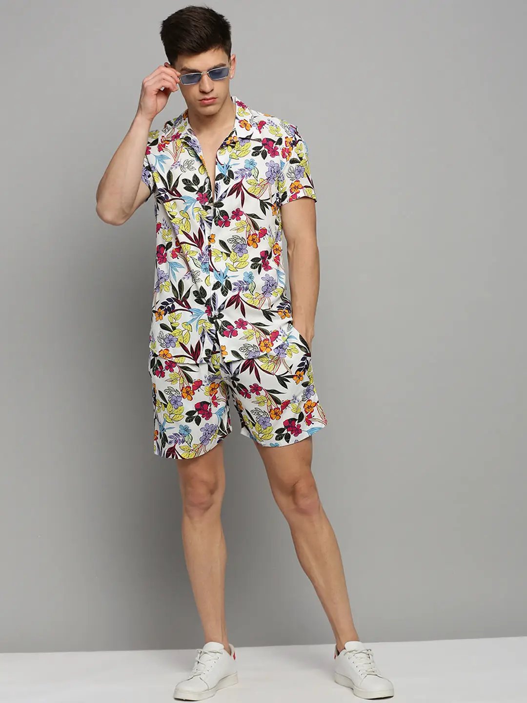 Men's White Printed Casual Co-Ords Set