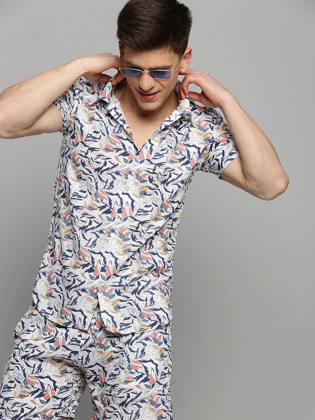Men's White Printed Casual Co-Ords Set