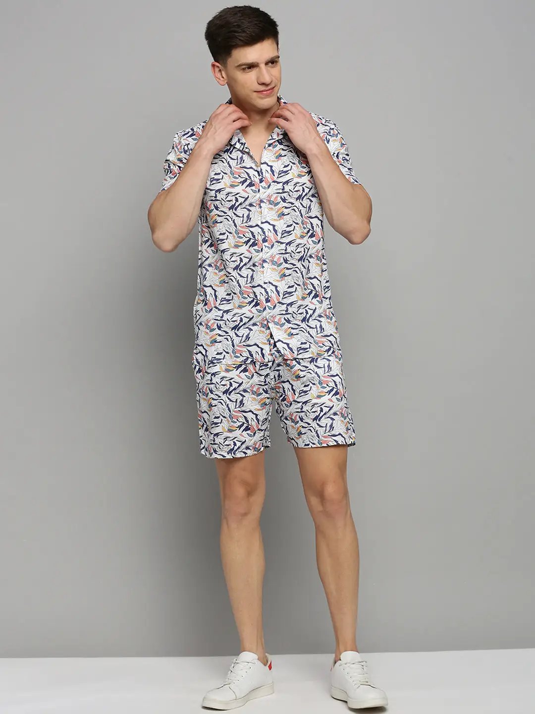 Men's White Printed Casual Co-Ords Set