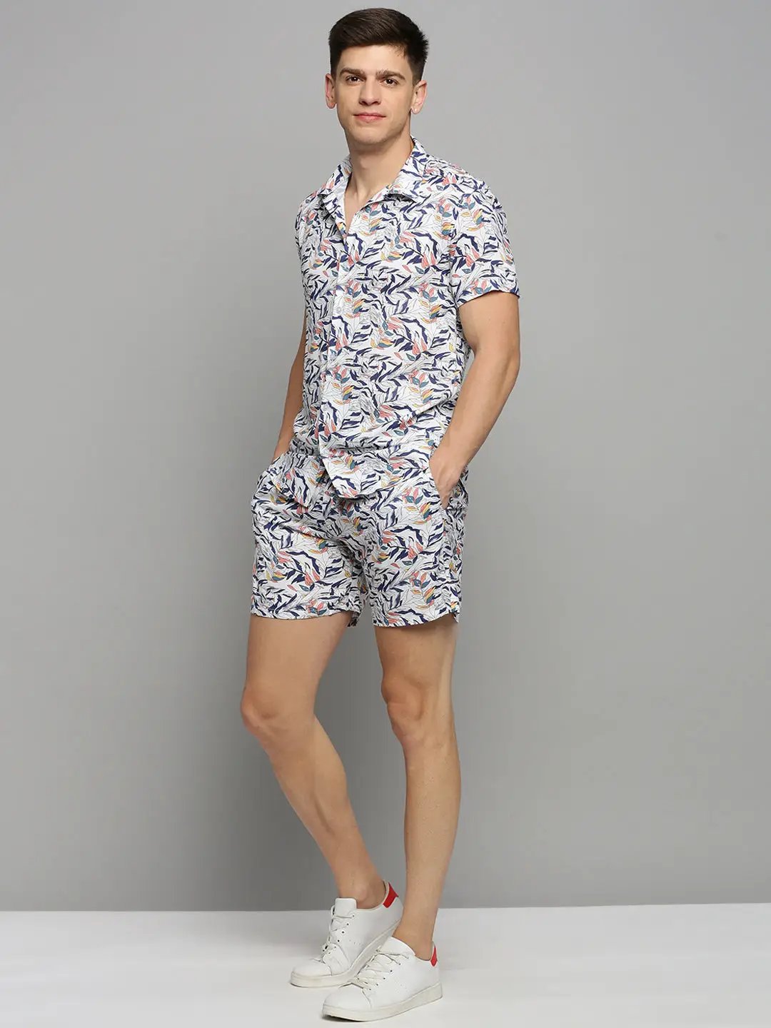Men's White Printed Casual Co-Ords Set