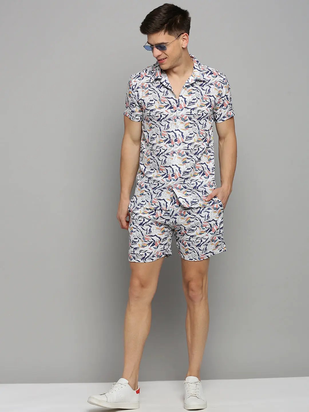 Men's White Printed Casual Co-Ords Set