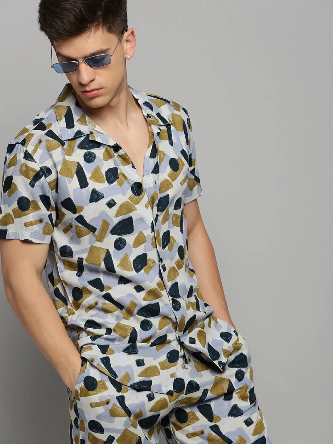 Men's White Printed Casual Co-Ords Set