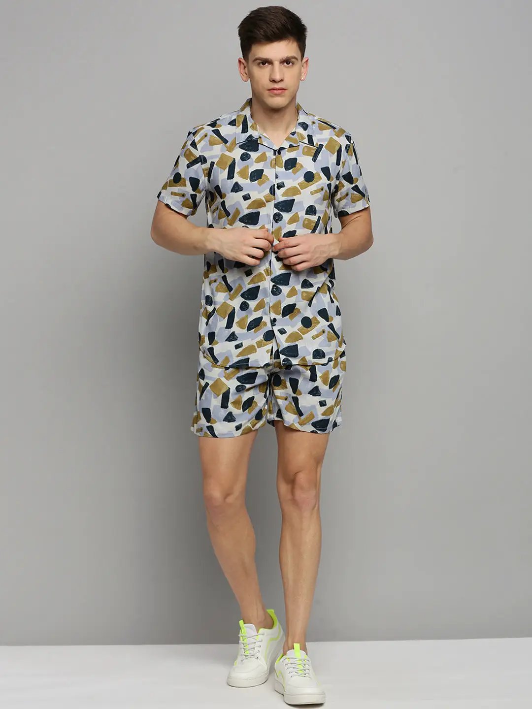 Men's White Printed Casual Co-Ords Set