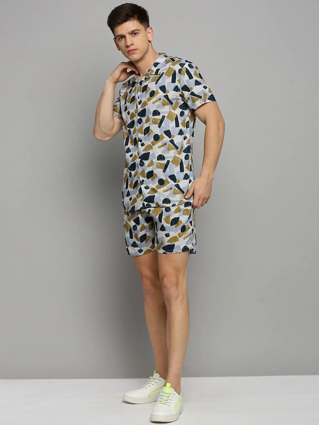 Men's White Printed Casual Co-Ords Set