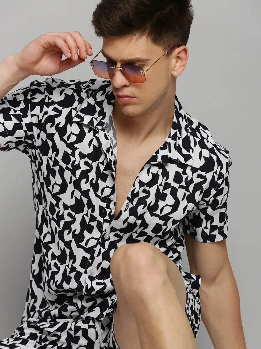 Men's White Printed Casual Co-Ords Set