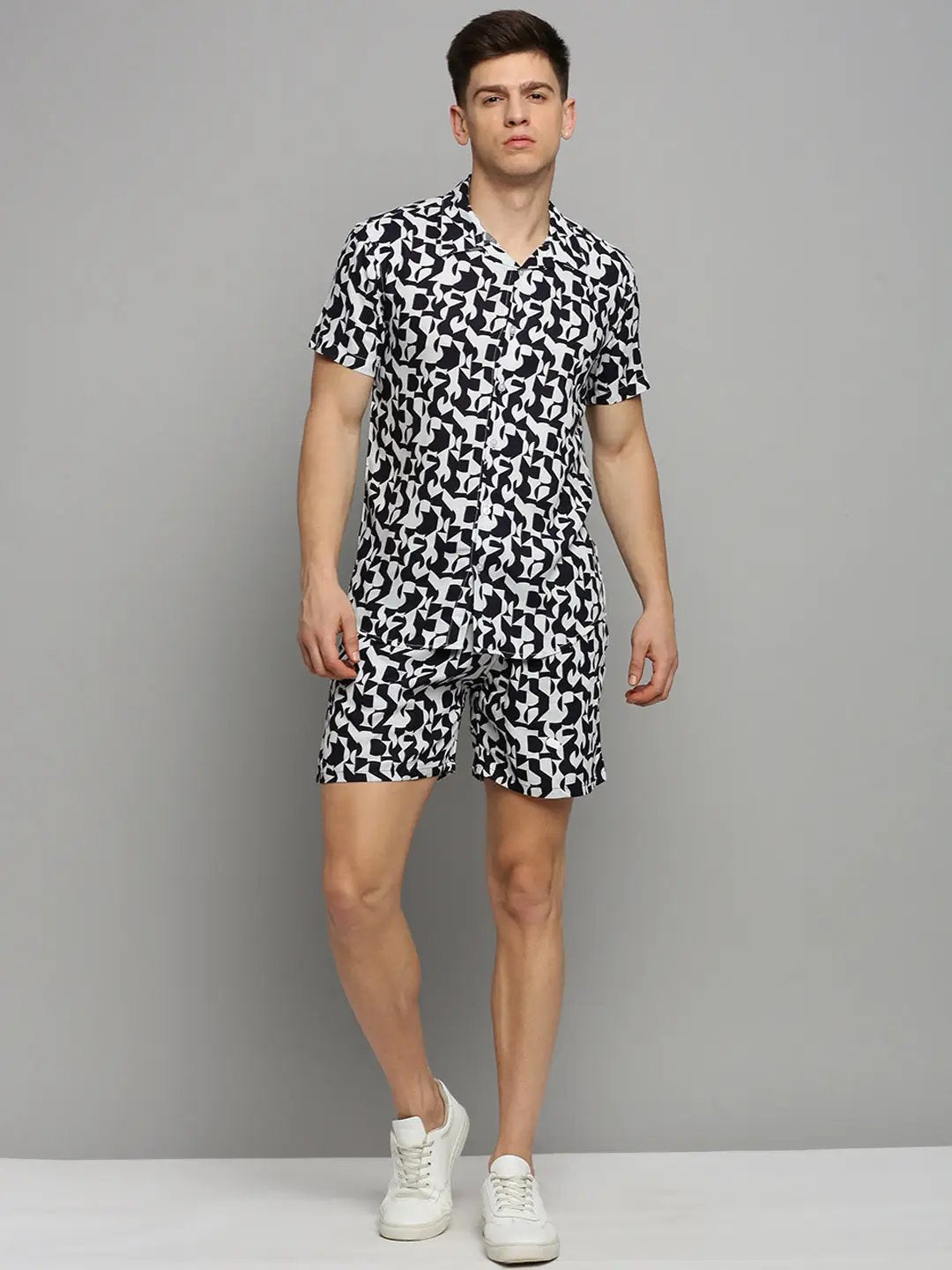 Men's White Printed Casual Co-Ords Set