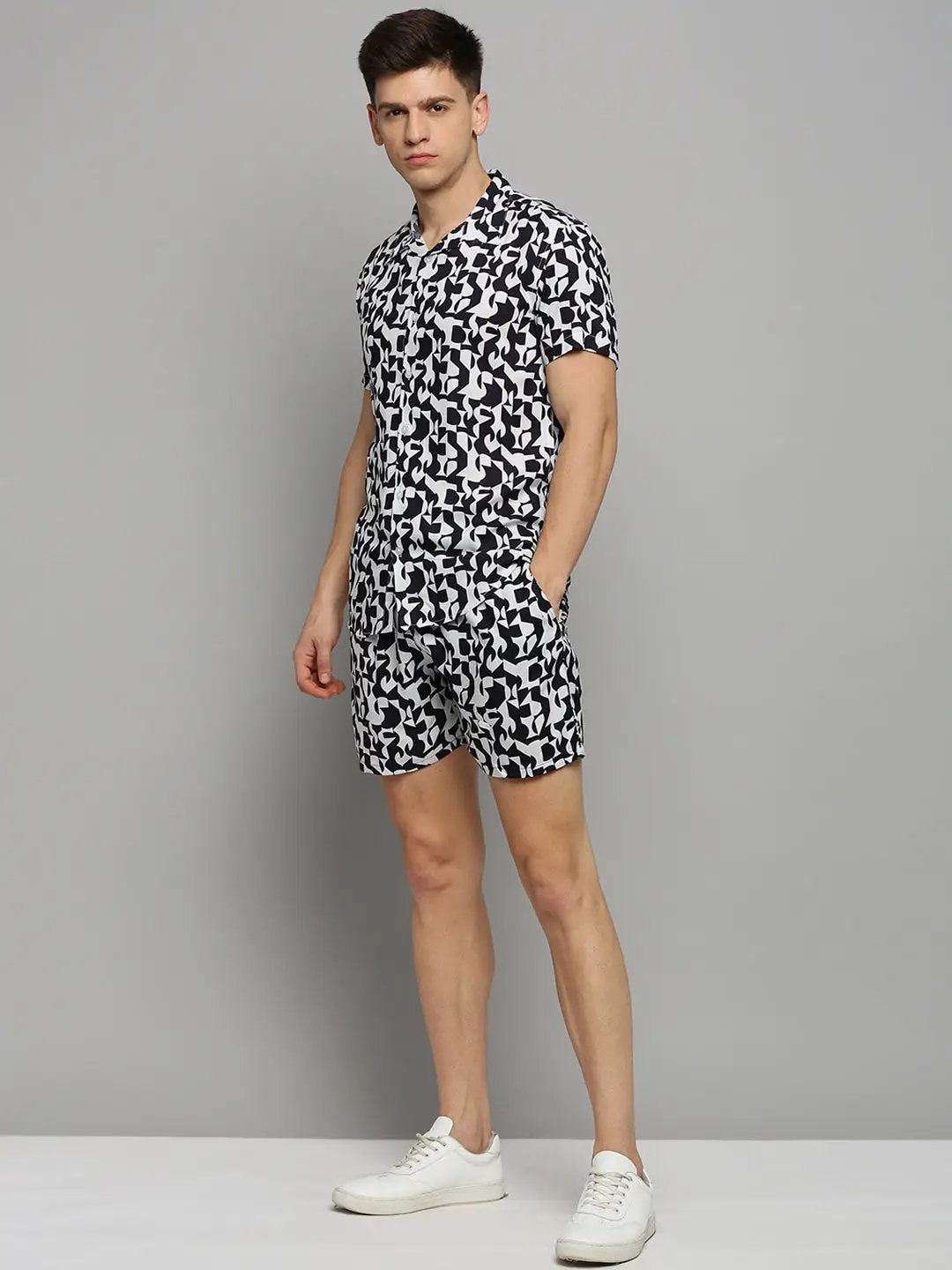 Men's White Printed Casual Co-Ords Set